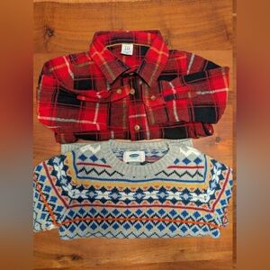 Old Navy & GAP Kids Red Plaid Shirt and Blue Patterned Sweater